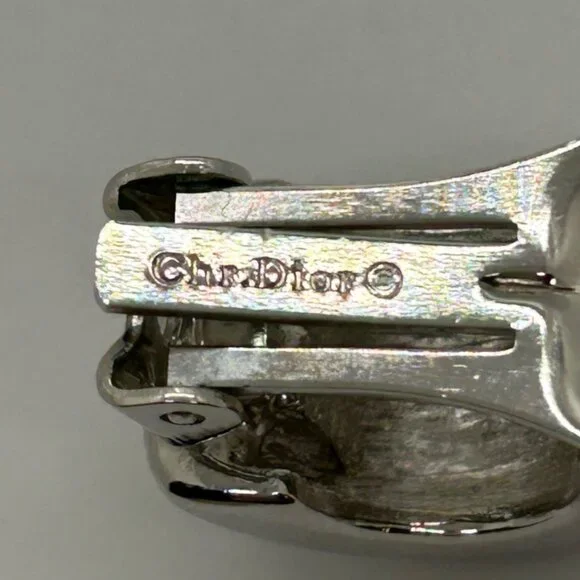 Christian Dior Vintage Clip-On Earrings With Rhinestones & Silver-Tone Metal - Picture 3 of 16